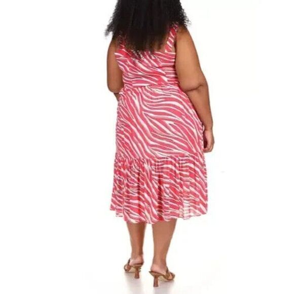 Michael Michael Kors Plus Size Zebra Midi Dress, Geranium, 2X - Picture 4 of 12